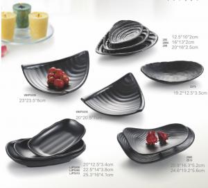 Quality Porcelain Dinnerware Sets / Melamine Black Matte Dinner Set Plate Unique Shape for sale