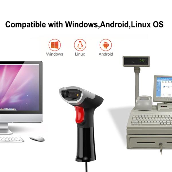 120mA USB 1D 2D Corded POS Barcode Scanner 617nm LED QR Code Reader