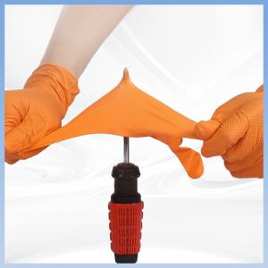 China Small Orange 8 Mil Nitrile Disposable Gloves Diamond Grip 100pcs/ Box on sale
