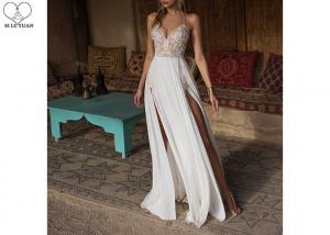 Embroidery Beading Sexy Halter Bridal Gowns Deep V Neck Chiffon High Slit