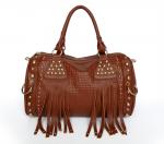 Fashion Design New Red-brown Genuine Leather Lady Studded Tote Bag Handbag