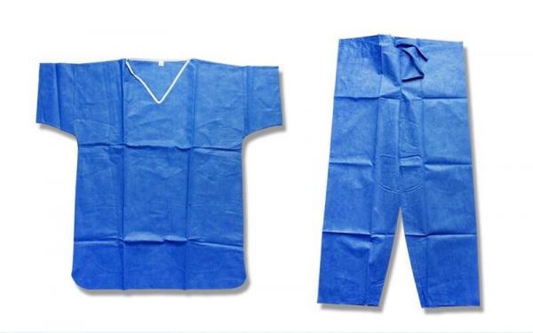 Blue PP / SMS Disposable Protective Gowns Scrub Suit Lightweight S-5XL Size