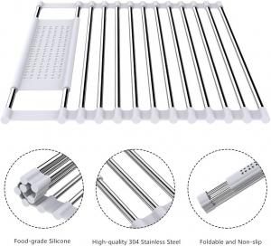 Quality Roll Up Kitchen Stainless Steel Dish Drainer Cups Dish Drying Rack Over The Sink for sale