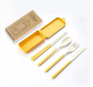 Quality 3 Piece Dinner Set Packaging Box Travel With Folding Chopsticks Spork Tableware for sale
