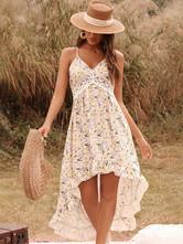 China V Collar Floral Casual Dress Sexy Summer Long Dress For Women on sale
