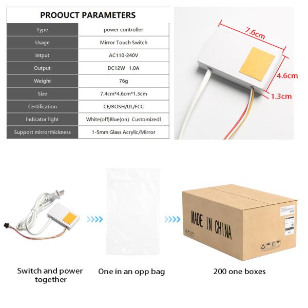 Integrated Mirror Touch Dimmer Switch for LED Bathroom Mirror 3.6cm*3.6cm*0.8cm Size