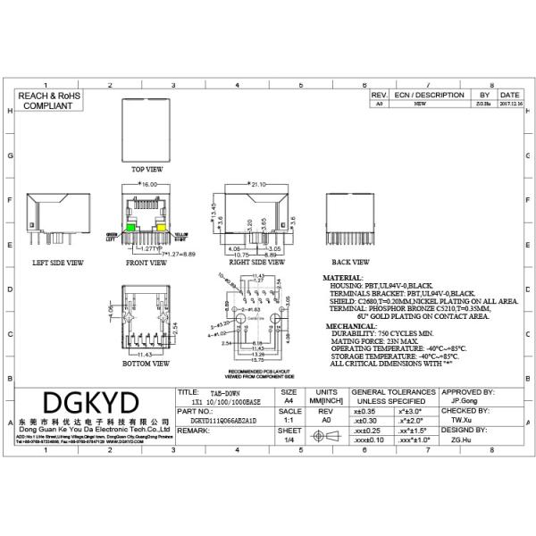 DGKYD111Q066AB2A1D RJ45 Network Connector With Lamp No Shrapnel Ethernet Gigabit Integrated Modular Block Interface