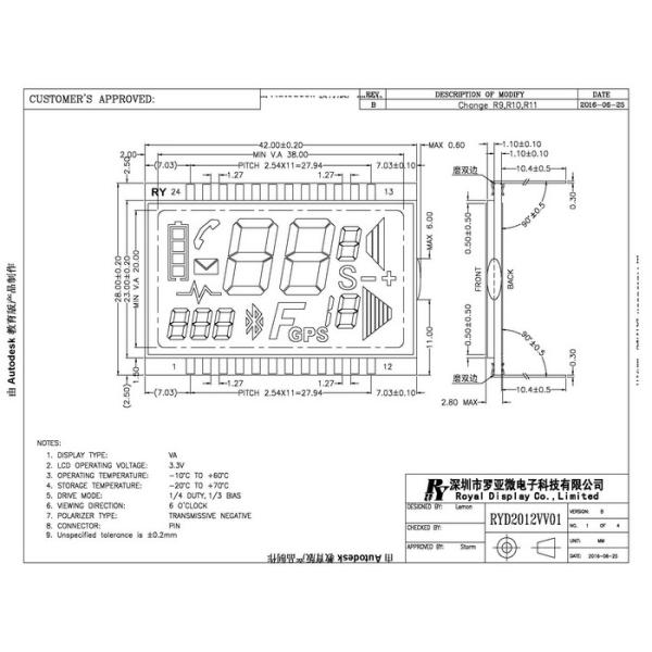 Va Lcd Panel Super Wide Viewing Angle 42.0*28.0*2.8mm