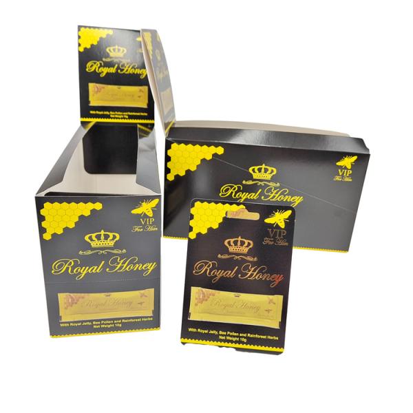 Buy Empty! High Level Custom Printing Display Paper Box Paper Cards Glossy Black Surface   Paper Box For Royal Honey Packa at wholesale prices