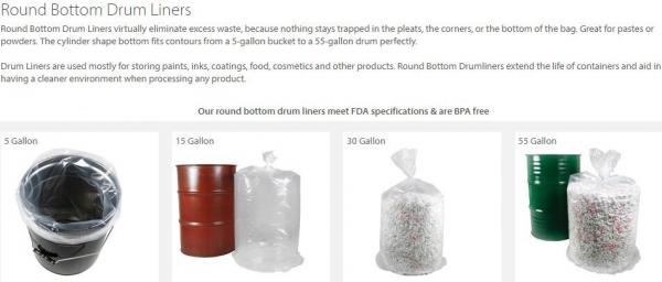 Drum cover dust caps, round bottom drum liners, drum cap sheets, poly disc lid liners, 5 gallon, 15 gallon, 30 gallon, 5