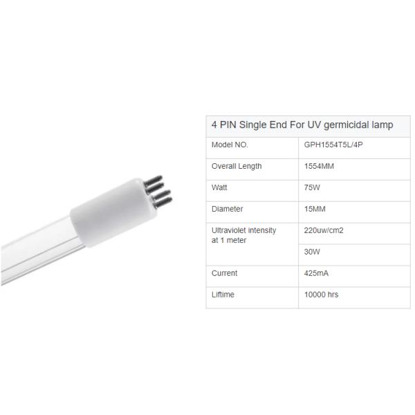 75W 4-Pin UV Germicidal Lamp for Water Disinfection
