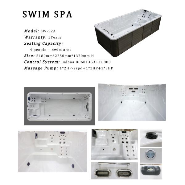 Luxury Acrylic Rectangular Swim Spa 10 Person Outdoor Whirlpool