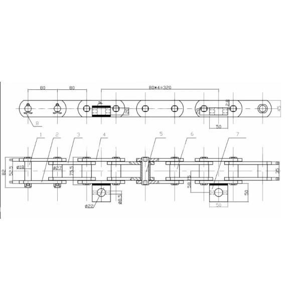 40Cr Welded Plate Bucket Elevator Conveyor Chain Pitch 80mm