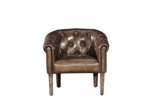 China Vintage Cigar Leather Occasional Chairs With Solid Wood Legs For Home / Office on sale