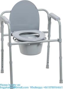 China Folding Steel Bedside Commode Chair, Portable Toilet, Supports Bariatric Individuals Weighing Up To 350 Lbs on sale