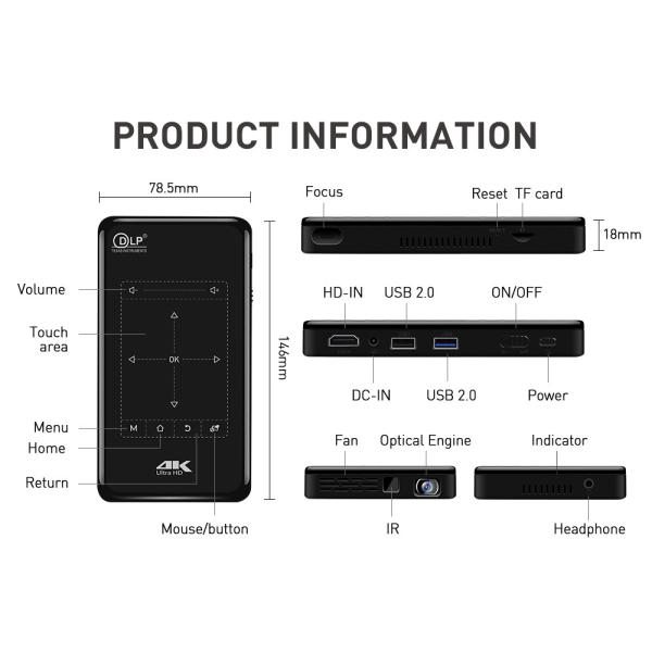 FLYIN P-09II Professional 4K Mini Projector DLP LED Lamp Projecteur Remote Control Stereo WiFi-Smart Home Portable Proyector