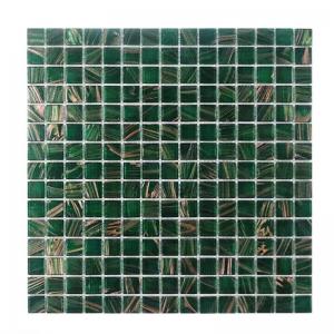 Quality Classical Retro Style Green Glass Mosaic Tiles With Gold Line Bathroom Toilet Background Wall Tiles for sale