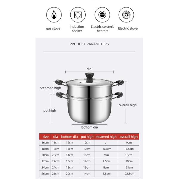 Hot Selling Kitchen Silver Cooking Soup Pot 304 Stainless Steel Steamer Pot Induction Stock Pot With Glass Lid