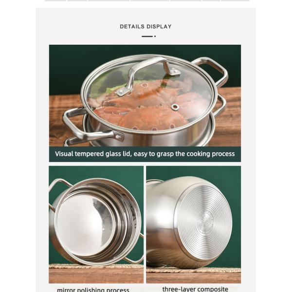 Hot Selling Kitchen Cooking Food Steamer Pot Cookware Cooking Stainless Steel Steamer Pot With Glass Lid