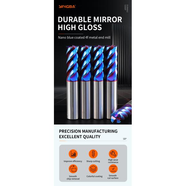 YINGBA Custom Cutting Tool Blue Nano Coating 4 Flutes Hrc65 Carbide Flat End Mill Tools Cutter End Mill for Stainless Steel