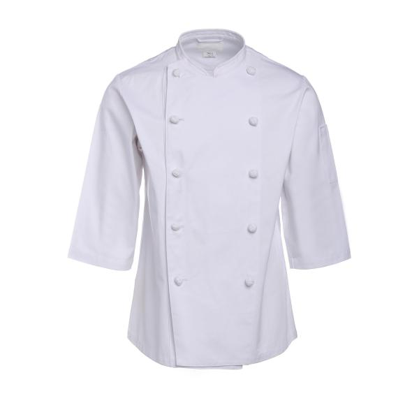195 GSM Three Quarter Sleeve Coat Twill 2/1 White Chef Uniform Wrinkle-free Anti-stain