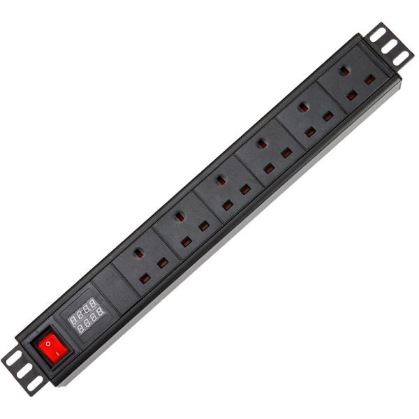 Buy 6 Way UK Type PDU Extension Socket With On/Off Switch, Power Meter at wholesale prices