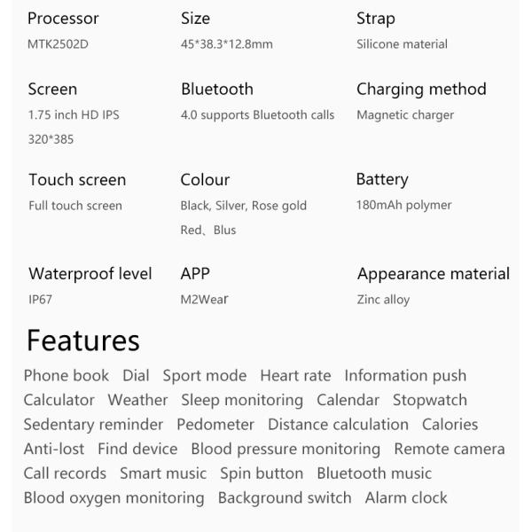 W9 Square Shape Smartwatch Bracelet Steward Charger Ip67 Heart Rate Blood Pressure Bracelet