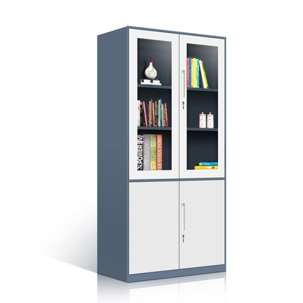 Buy Double Tiers Two Glass Door Metal File Storage Cabinet With Adjustable Shelf at wholesale prices