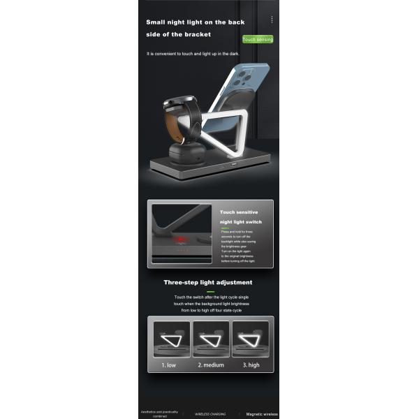 black white 5 In 1 Wireless Charger Abs Material Conversion efficiency greater than 75%