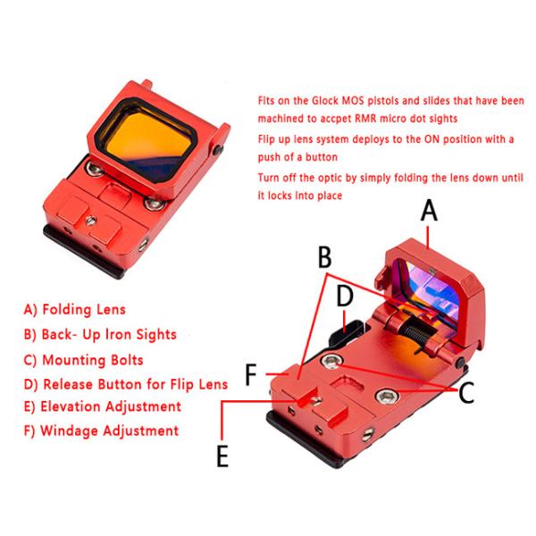 Flip Red Dot Sight / Holographic Reflex Sight For Tactical Airsoft Pistol With Weaver Rail Mount