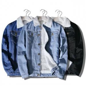 Quality Light Blue 100% Cotton On Denim Jacket , Machine Washed Fleece Lined Jeans Jacket for sale