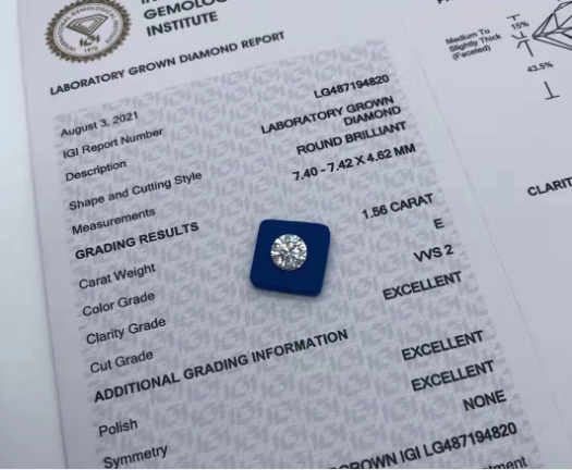 Round Brilliant 3EX Lab Grown Diamond Jewelry 1.56 Ct E Color VVS2 Diamond HPHT