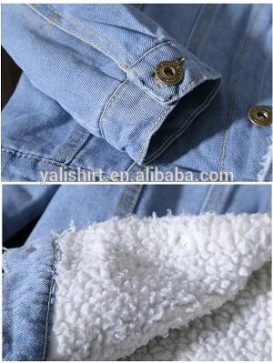 Light Blue 100% Cotton On Denim Jacket , Machine Washed Fleece Lined Jeans Jacket