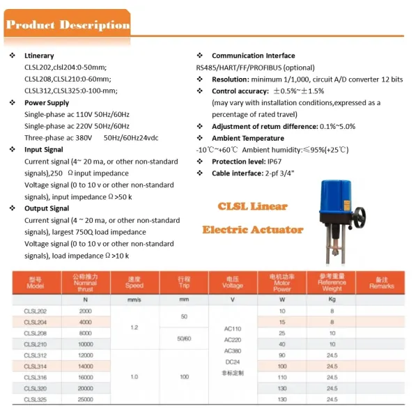 220V/380V 50Hz 100mm Stroke Automatic Electric Linear Actuators for Regulating Valve