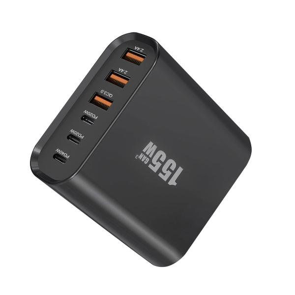 High-Power 155W GaN Multi-Plug USB A+C Charger: Fast Charging With Universal Travel Adapter