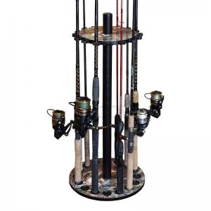 China Wooden Fishing Rod Display Rack Round Pole Holder Fishing Reel Rack on sale