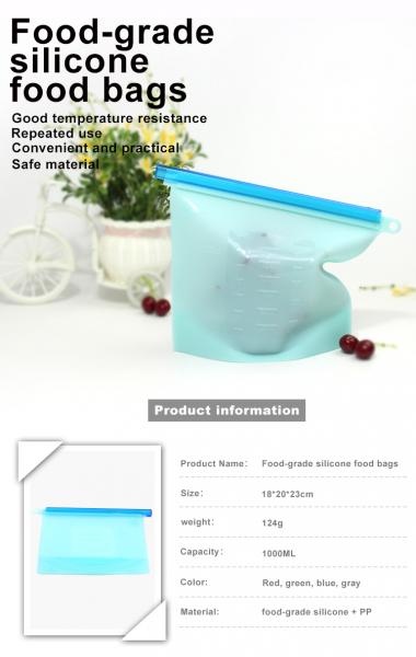 1000ML Reusable Silicone Freezer Bags BPA Free For Vegetable