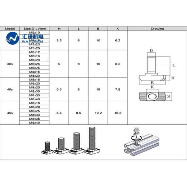 Zinc Blue Finish Stainless Steel T Slot Bolts M8 ROHS TS16949 Certified