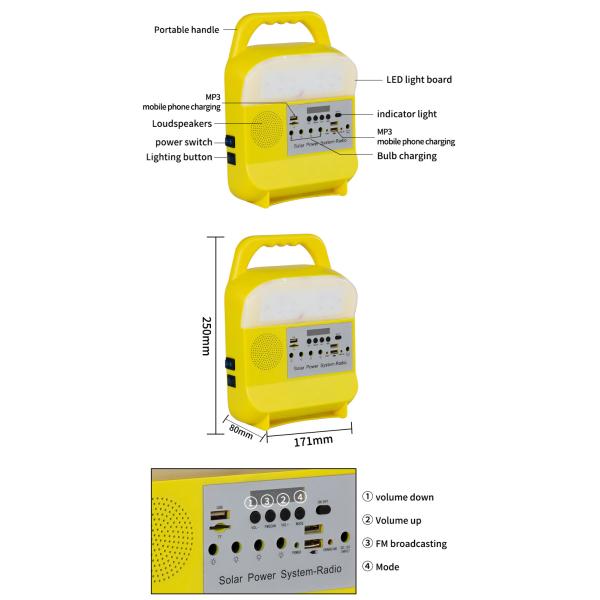 Small Solar Lighting System Outdoor Emergency with Radio Bluetooth Speaker Mobile Power Lamp