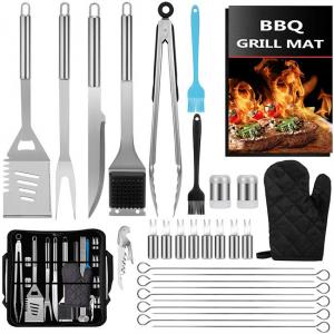 Quality Silver BBQ Utensil Set Heatinsulated Antirust With Storage Bag for sale