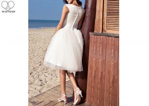Quality Off White Short Fitted Wedding Dress Sleeveless Top Satin Tulle Hems Back Zipper for sale