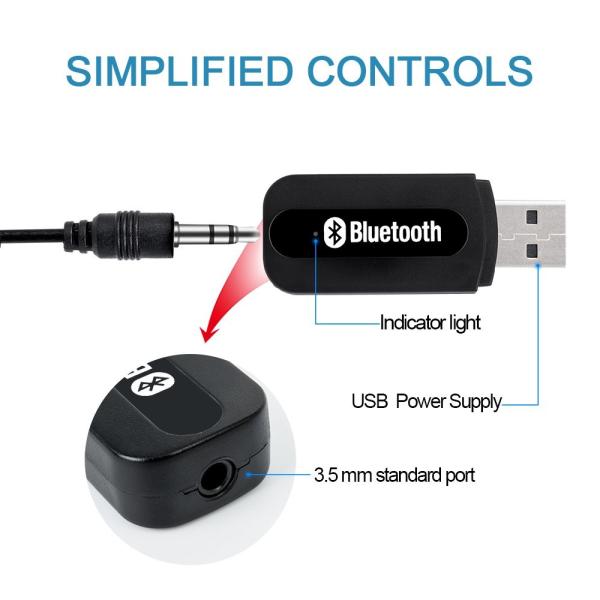 USB Bluetooth Receiver for Car, Music Streaming Car Kit, Portable Wireless Audio Adapter 3.5mm Aux Cable