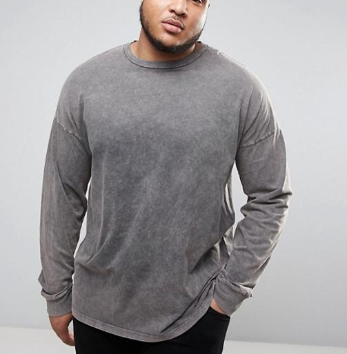 Buy Acid Washed Men'S Oversized Long Sleeve T Shirt , Cool Plus Size T Shirts at wholesale prices