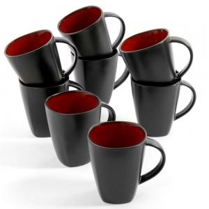 China 14 Oz Coffee Cups Red Reactive Stoneware 8 Pack Mugs Tea Cup Set on sale