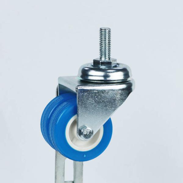 50mm Diameter Twin Wheel Casters Threaded Stem Blue PVC Light Duty Casters Low Profile