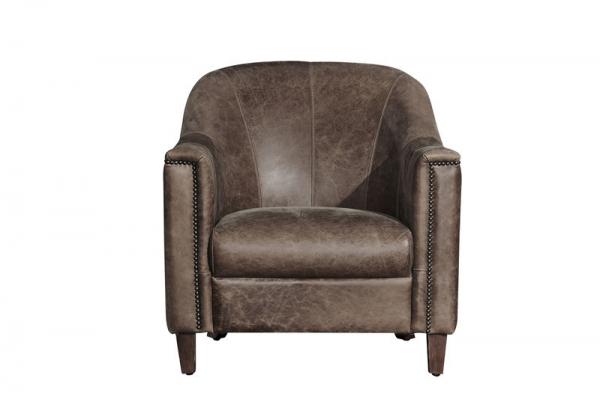 Buy Home Grey Leather Leisure Armchair With Handwork Brasss Nail Heads Decor at wholesale prices