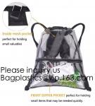 Clear Drawstring Bag - PVC Drawstring Backpack with Mesh Side Pockets for School