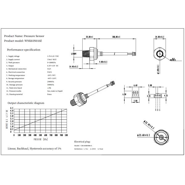 Brass Electronic Water Pressure Sensor , 10 Bar 20 bar 1 4 Npt Pressure Sensor