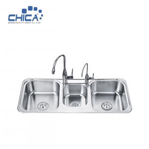 China Stainless Steel Corner Sink Press Kitchen Sink Triple Bowl Kitchen Sink With Faucet on sale