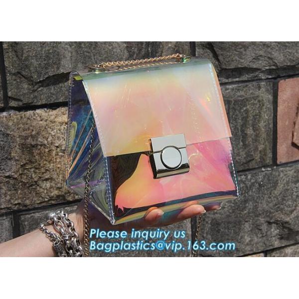 Women's Holographic Laser PVC Chain Cross Body Bag Clutch Shoulder Bag, Women Waterproof Security Shoulder Clear Tote ba
